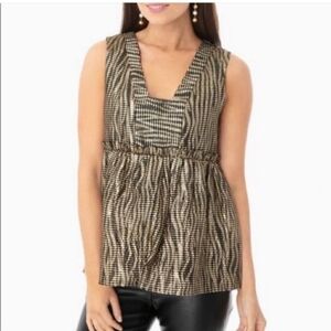 Tuckernuck Metallic Peplum Office Outing Top Sz S Black Gold